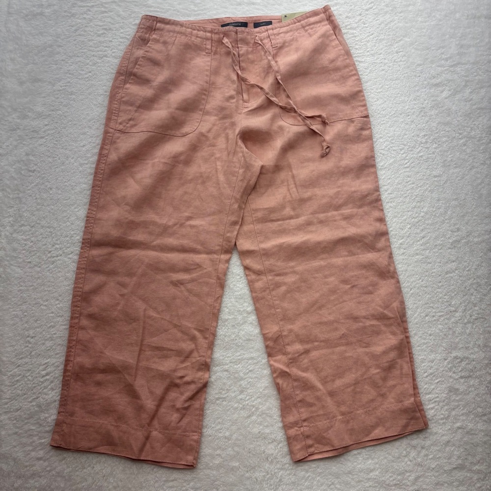 Liz Claiborne Audra Coral Pink 100% Linen Cropped Wide Leg Pants Size 10 NWT